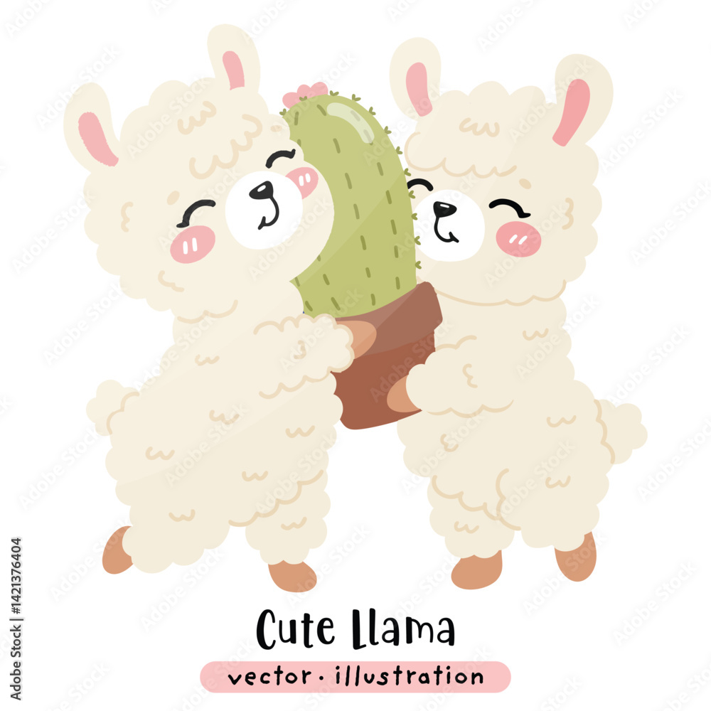 Fototapeta premium Cute Funny Llama, Alpaca Vector Cartoon illustration