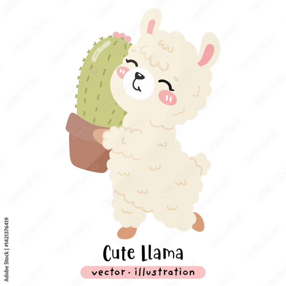 Fototapeta premium Cute Funny Llama, Alpaca Vector Cartoon illustration