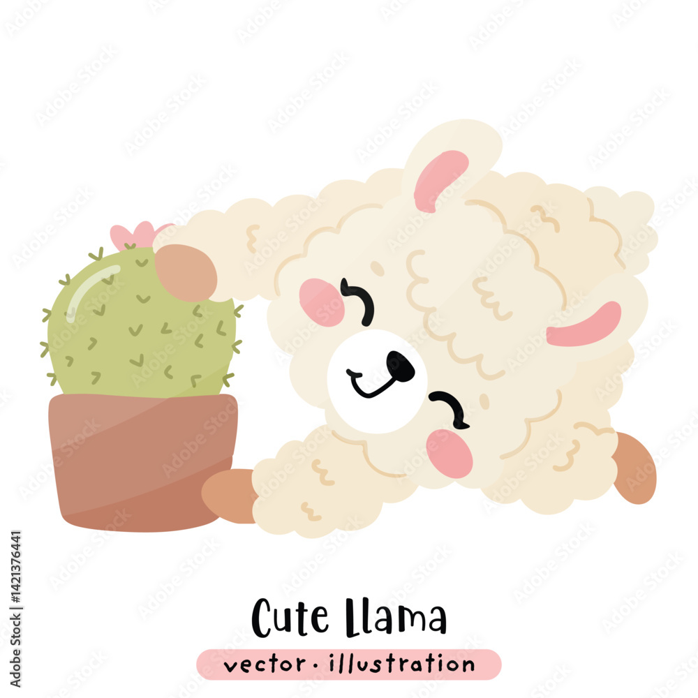 Fototapeta premium Cute Funny Llama, Alpaca Vector Cartoon illustration