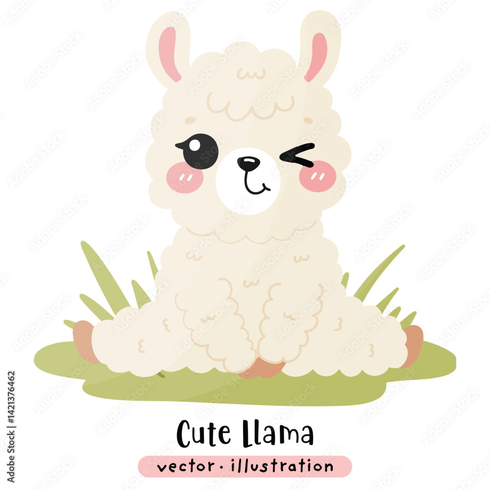 Fototapeta premium Cute Funny Llama, Alpaca Vector Cartoon illustration