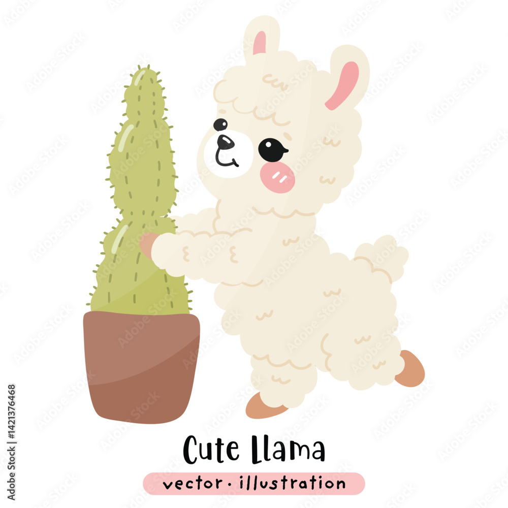 Fototapeta premium Cute Funny Llama, Alpaca Vector Cartoon illustration