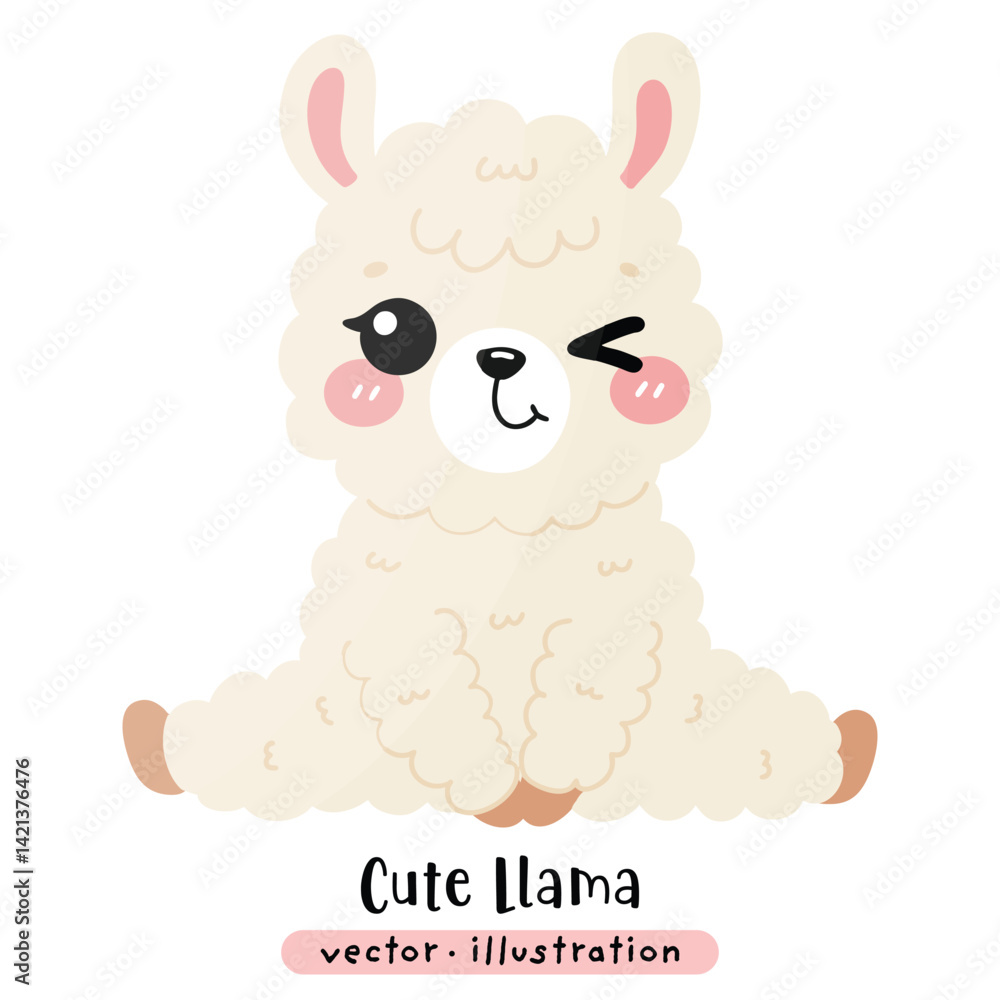Fototapeta premium Cute Funny Llama, Alpaca Vector Cartoon illustration