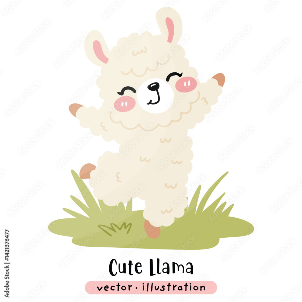 Fototapeta premium Cute Funny Llama, Alpaca Vector Cartoon illustration