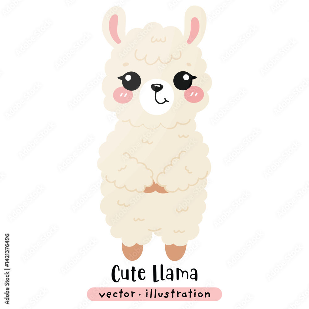 Fototapeta premium Cute Funny Llama, Alpaca Vector Cartoon illustration