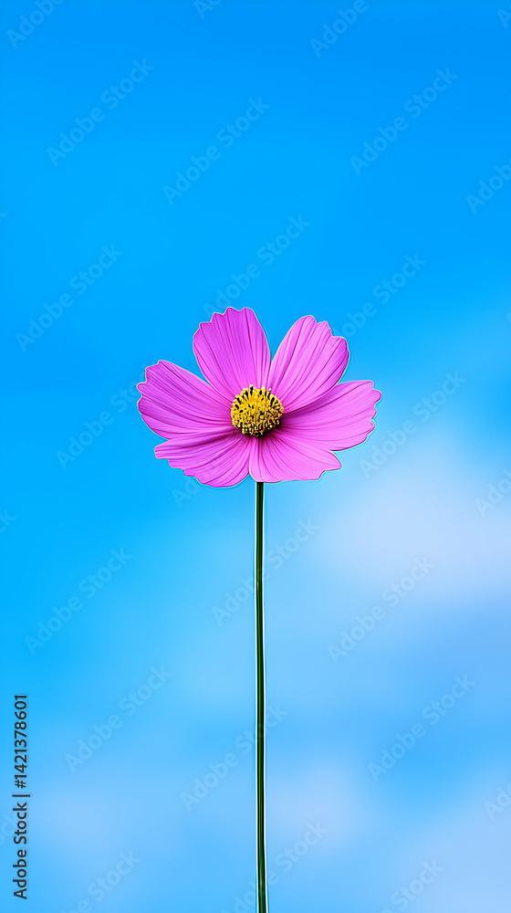 Pink Cosmos Flower Against a Vivid Blue Sky Pink Cosmos Flower Against a Vivid Blue Sky