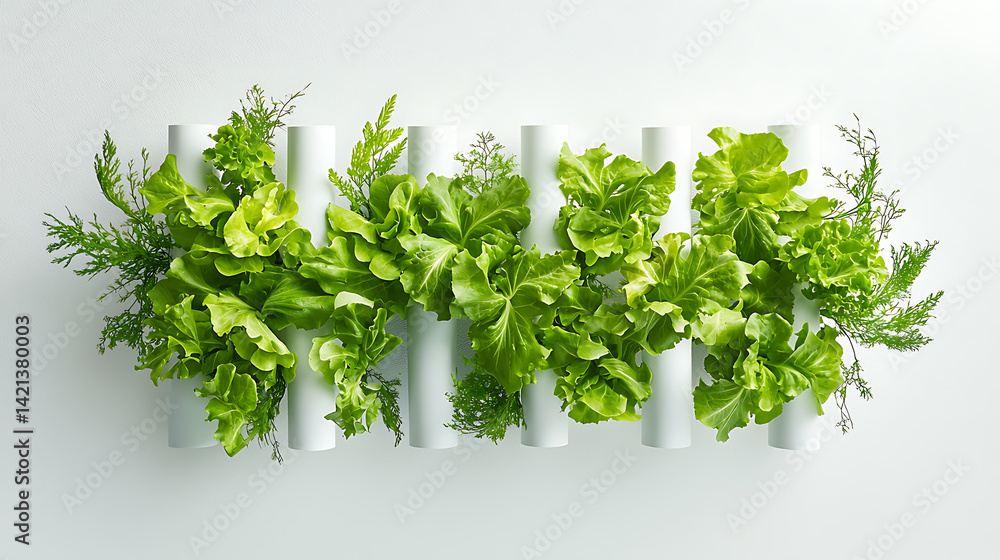 Vertical Tubes with Leafy Greens Floating Above Ground Vertical Tubes with Leafy Greens Floating Above Ground