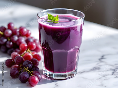 Wallpaper Mural Refreshing grape juice with mint garnish on marble surface in sunlight Torontodigital.ca