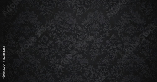 Subtle black damask wallpaper, woven floral vines, gothic style,  luxury,  decoration
