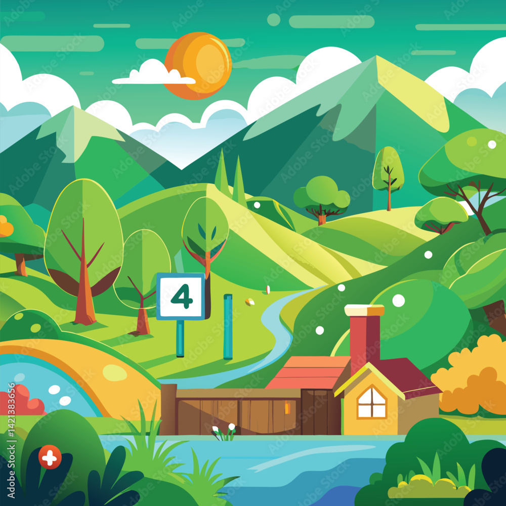 Fototapeta premium Peaceful Mountain Landscape with a Small House
