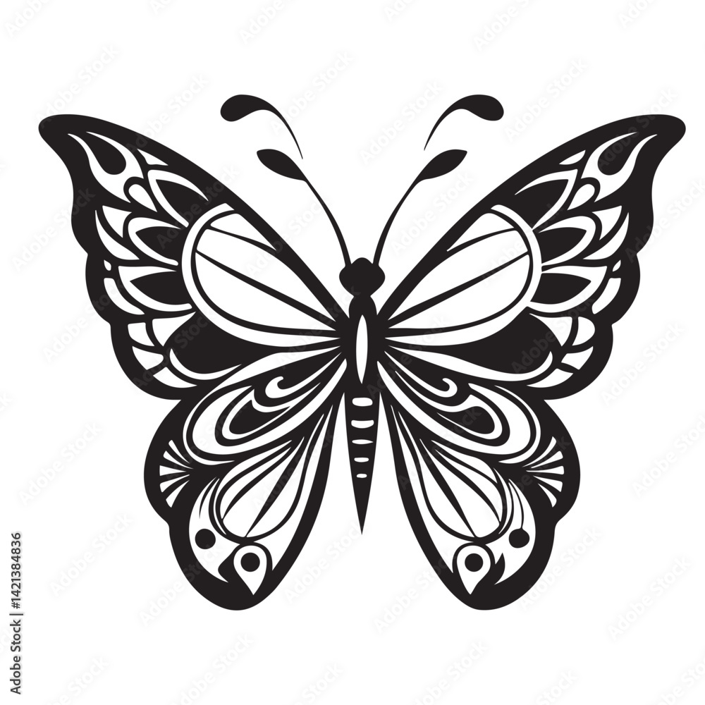 Elegant Black and White Butterfly Silhouette Vector Symmetrical Insect Design Elegant Black and White Butterfly Silhouette Vector Symmetrical Insect Design