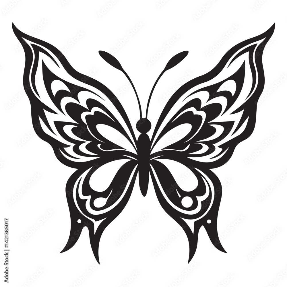 Elegant Black and White Butterfly Silhouette Vector Symmetrical Insect Design Elegant Black and White Butterfly Silhouette Vector Symmetrical Insect Design