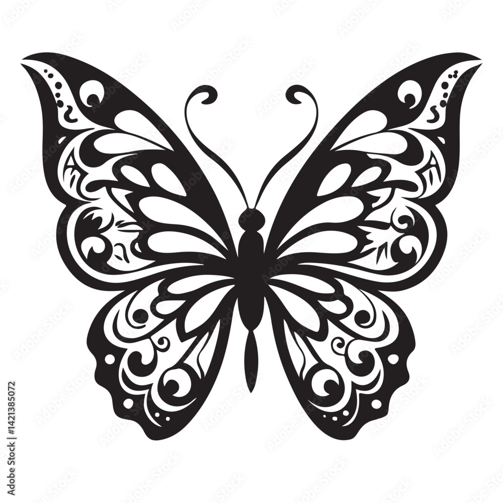 Elegant Black and White Butterfly Silhouette Vector Symmetrical Insect Design Elegant Black and White Butterfly Silhouette Vector Symmetrical Insect Design