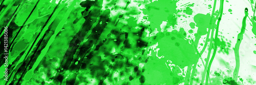 Panoramic image. Green blobs on white lacquer surface. Abstract background
