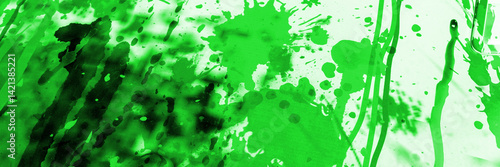 Panoramic image. Green blobs on white lacquer surface. Abstract background