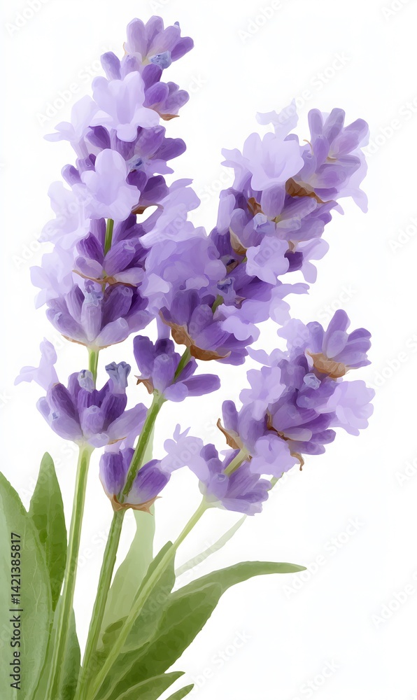 Lavander, clip art, watercolor style, white background, Generative AI Lavander, clip art, watercolor style, white background, Generative AI