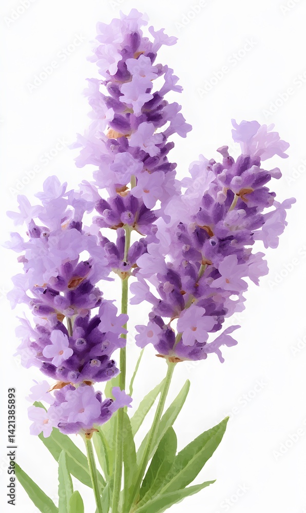 Lavander, clip art, watercolor style, white background, Generative AI Lavander, clip art, watercolor style, white background, Generative AI