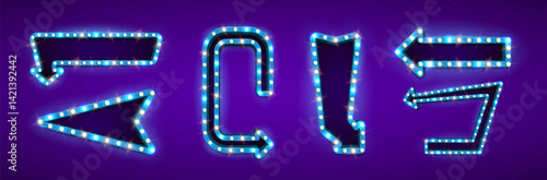 Shining blue retro arrows. Vintage bright billboards for your design. Vector illustration.