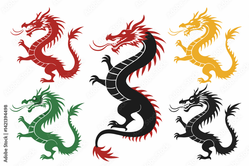 set of Chinese dragon vector silhouette illustration isolated on white background set of Chinese dragon vector silhouette illustration isolated on white background