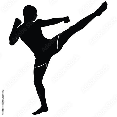 kickboxer silhouette performing kick