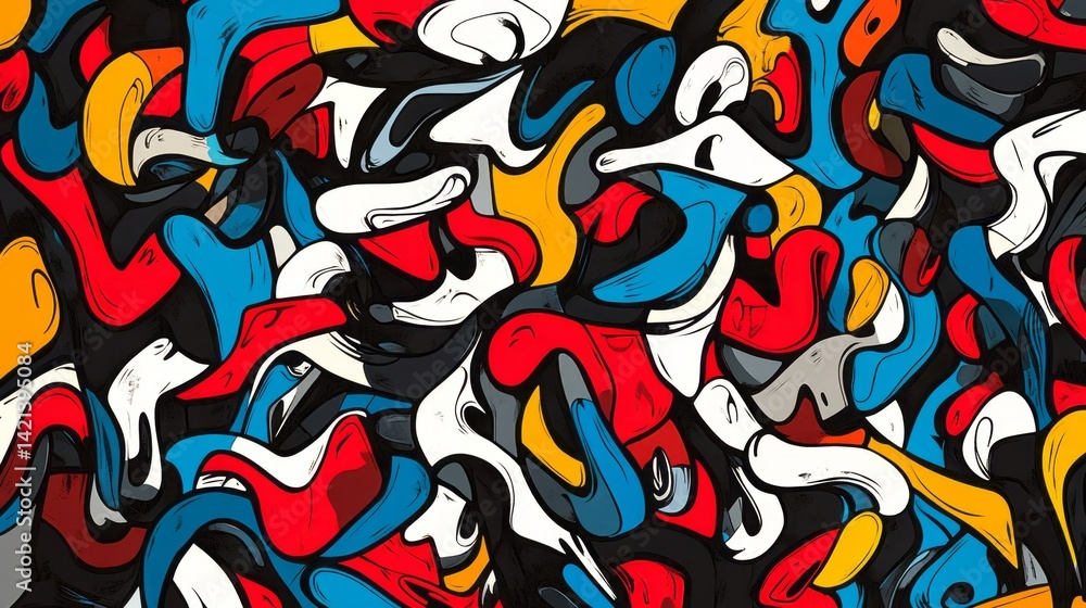 Abstract composition with curved shapes and bold primary colors Abstract composition with curved shapes and bold primary colors