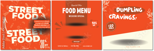 Enticing Food Promotion Banners Collection Featuring Street Food and Dumplings
