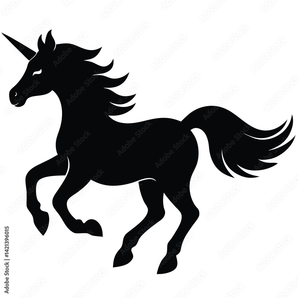 Obraz premium running unicorn vector silhouette on white background