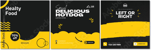 Eye-Catching Food Ad Set: Healthy Options, Hotdog Special, Delicious Burger