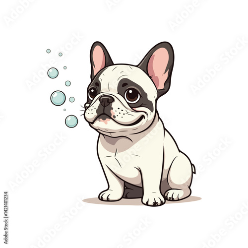 Cute french bull Dog Eating Bone Cartoon Vector Icon Illustration. Animal Nature Icon Concept icon