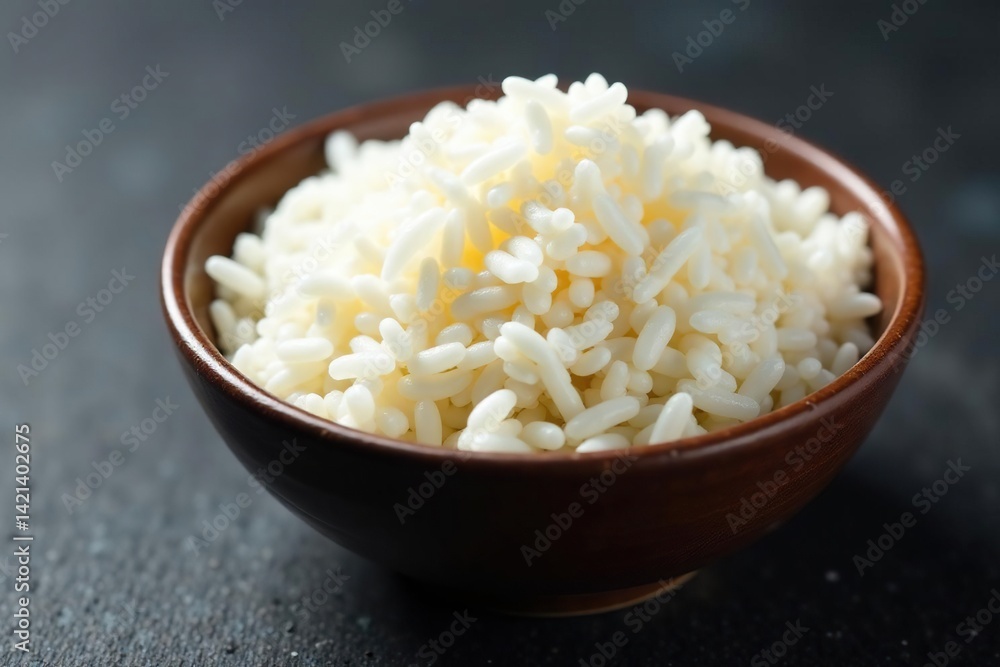 Fluffy white rice in a bowl, dark textured background, healthy, food, food photography Fluffy white rice in a bowl, dark textured background, healthy, food, food photography