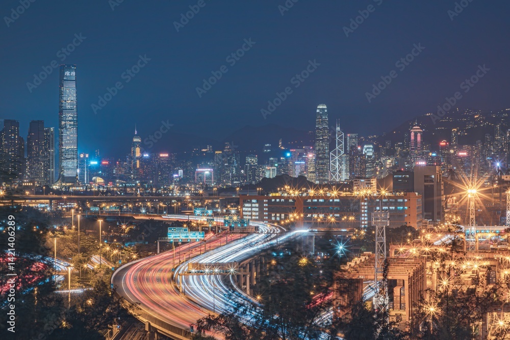 Naklejka premium Nightscape of Hong Kong 