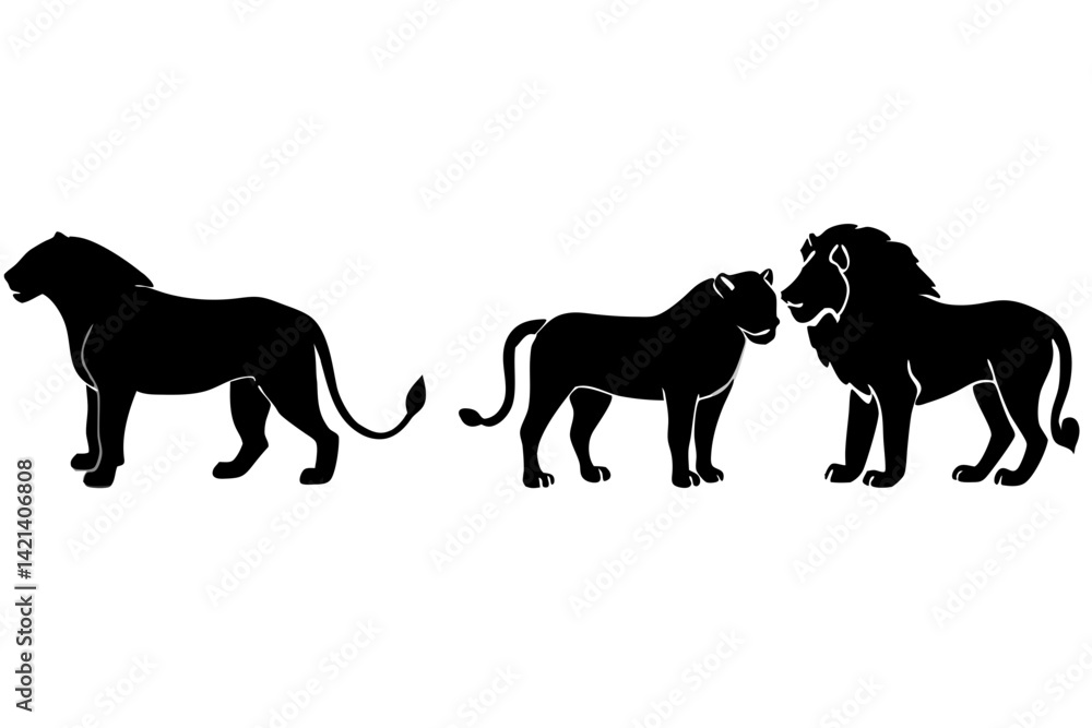 set of lion vector silhouette illustration isolated on white background set of lion vector silhouette illustration isolated on white background
