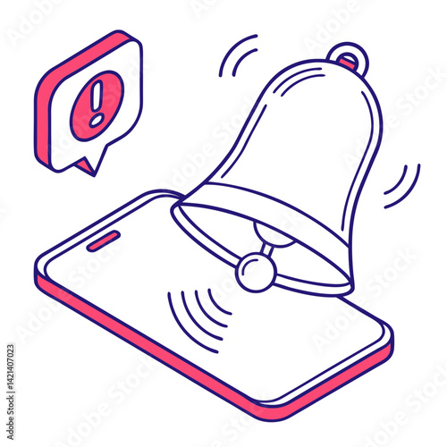 Ringing Bell Line Art Illustration Notification or Alarm Icon in Minimal Style