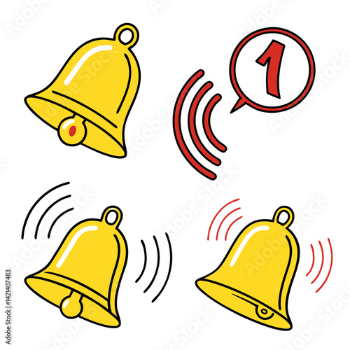 Ringing Bell Line Art Illustration Notification or Alarm Icon in Minimal Style