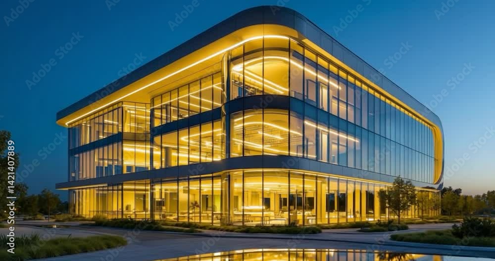 Modern office building dusk exterior Modern office building dusk exterior