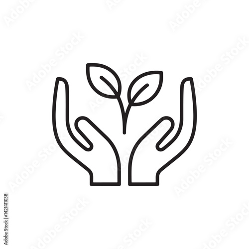 Black Hands Holding a Growing Plant Icon Representing Care, Nurturing, and Environmental Sustainability for Nature Editable Vector Illustration Isolated on a White Background