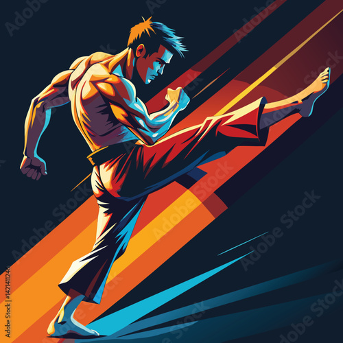 high kick boxer silhouette vector design