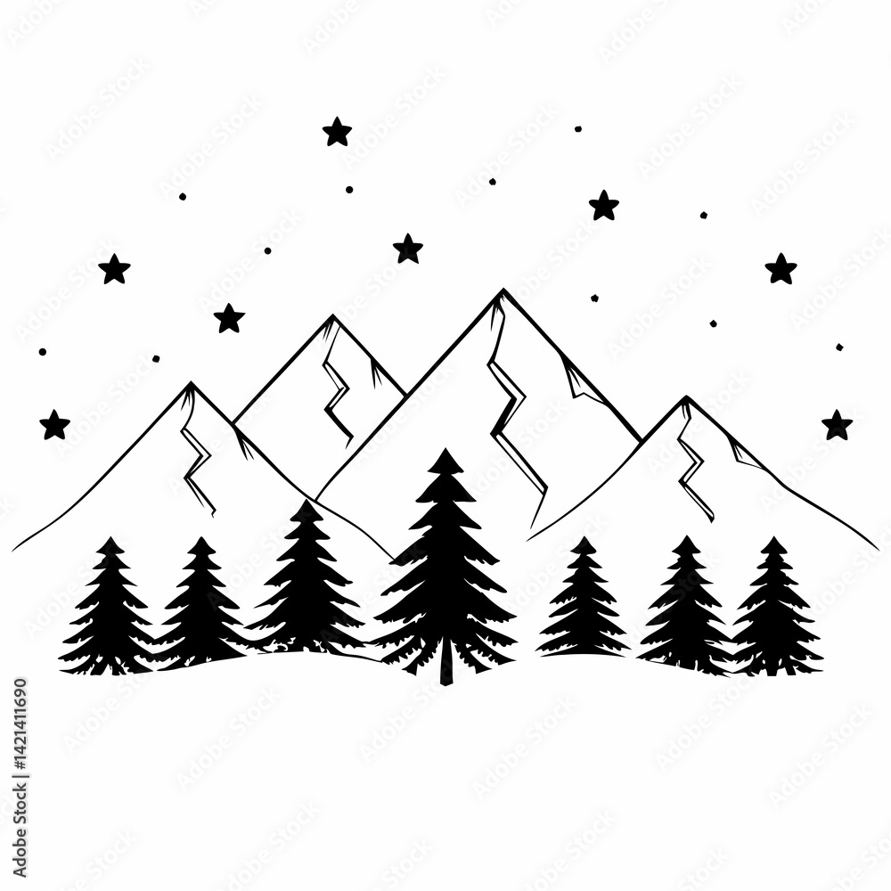 Obraz premium winter mountain landscape vector silhouette illustration isolated on white background