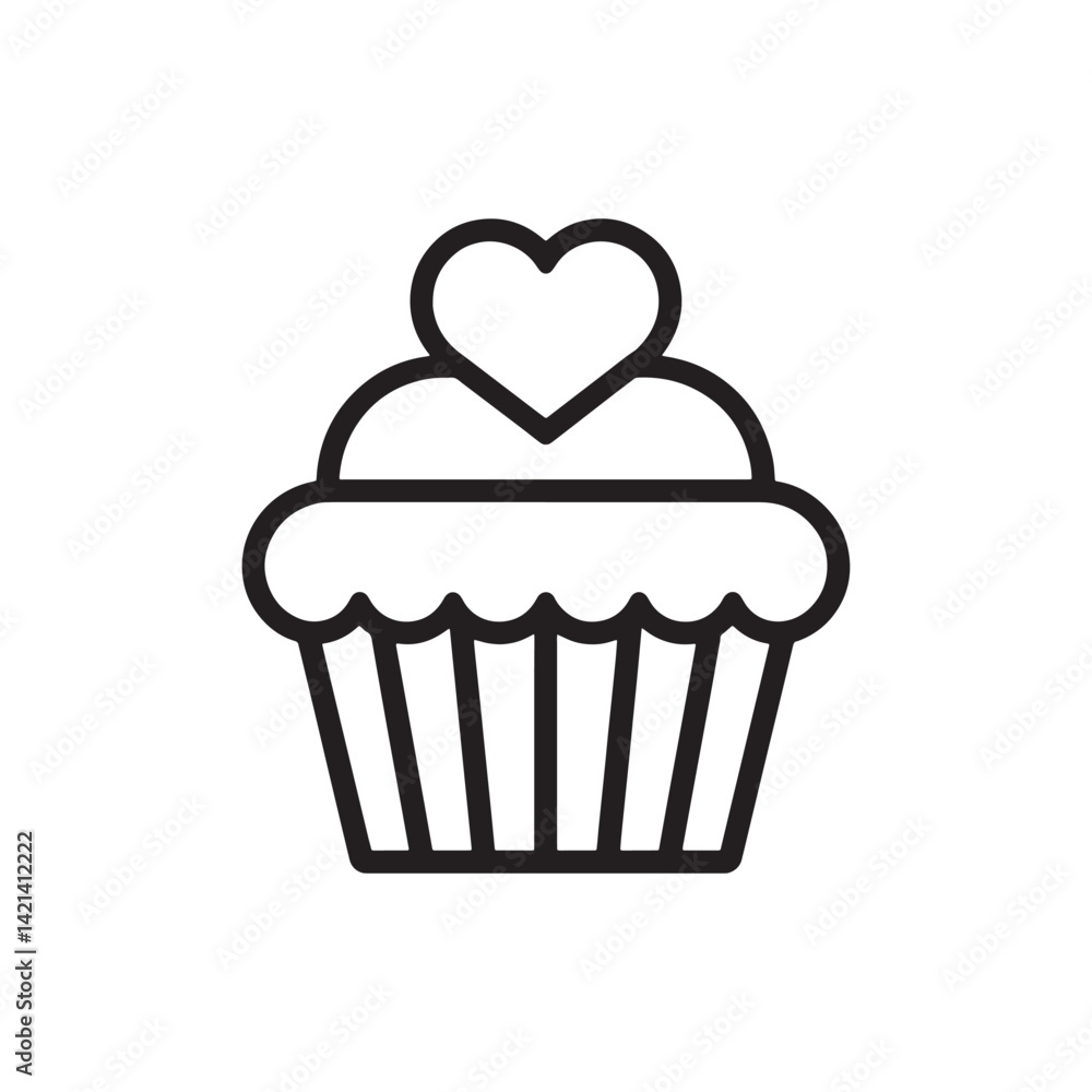 Black and White Cupcake Icon with Heart Topper Representing Love, Celebration, and Baking for Desserts, Sweets, and Culinary Art Editable Vector Illustration Isolated on a White Background Black and White Cupcake Icon with Heart Topper Representing Love, Celebration, and Baking for Desserts, Sweets, and Culinary Art Editable Vector Illustration Isolated on a White Background