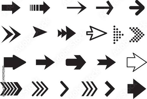 Set arrow icons. Collection different arrows sign. Set different cursor arrow direction symbols in flat style. Black arrows icons – stock vector