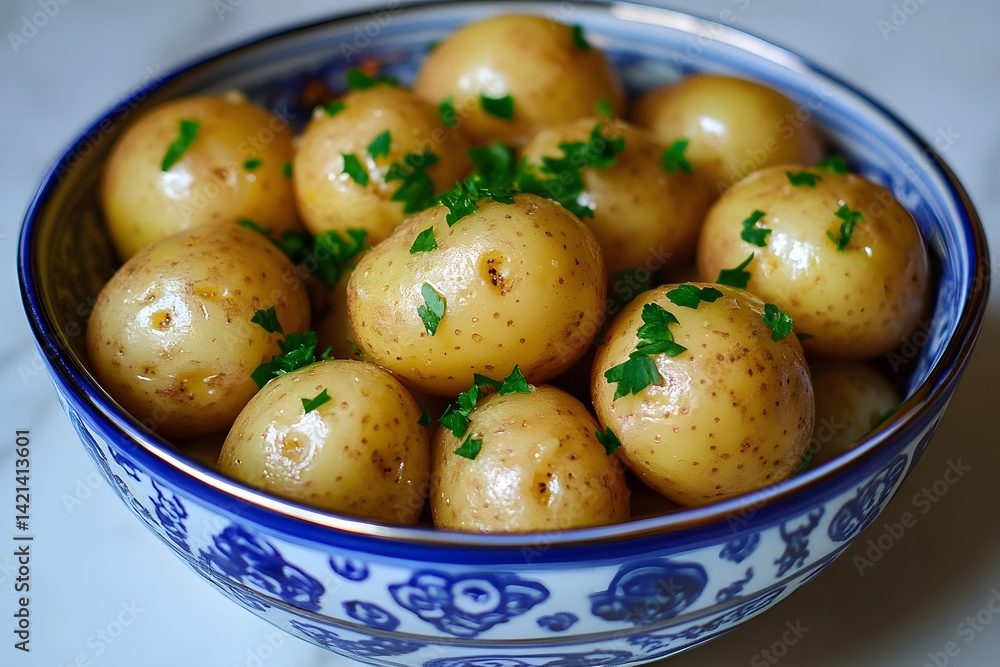Delicious Small Boiled Potatoes with Parsley Garnish Delicious Small Boiled Potatoes with Parsley Garnish
