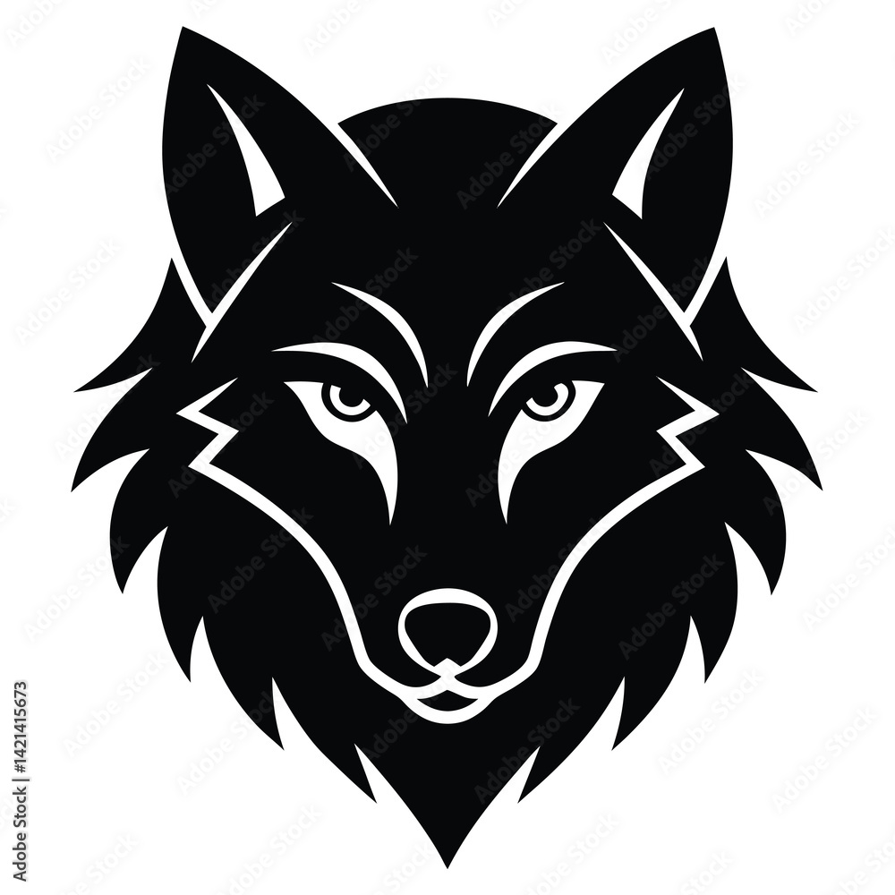wolf head black silhouette front view vector art wolf head black silhouette front view vector art
