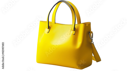 A vibrant yellow leather handbag that adds a pop of color and elegance to any outfit isolated on white background or transparent png 