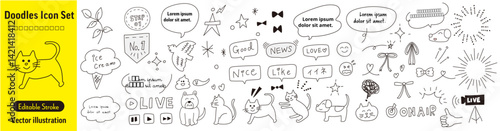手書き風落書きアイコン 手描きイラスト ベクター素材集 (猫/犬/吹き出し/かわいい/編集可能)