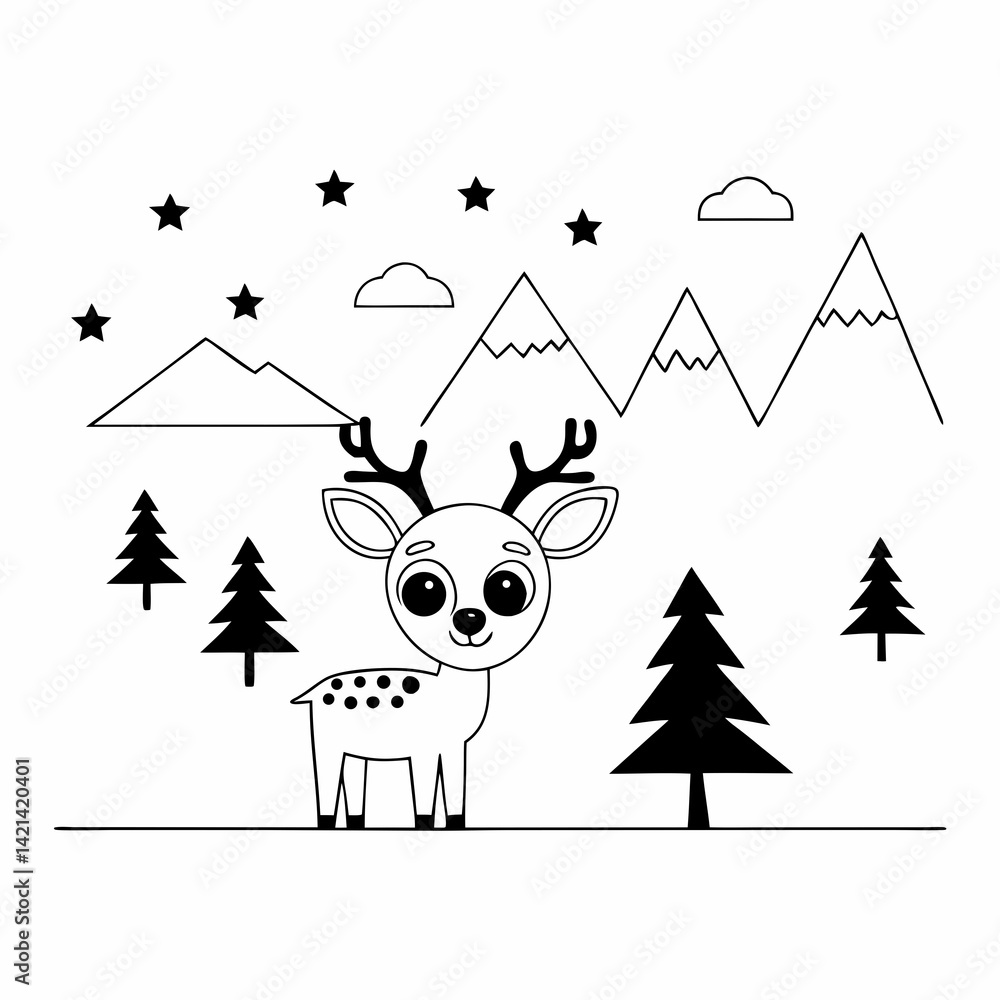 Fototapeta premium cartoon deer with christmas tree vector silhouette illustration isolated on white background