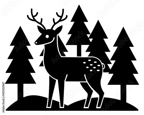 deer with christmas tree vector silhouette illustration isolated on white background