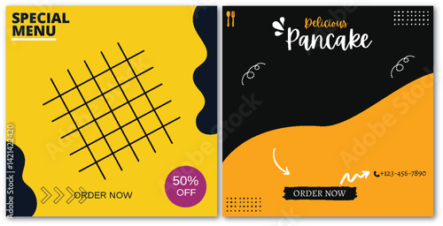 Trendy Food Menu Design for Delicious Pancakes with Special 50% Off Offer