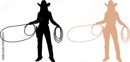 Lasso cowgirl. vector Clipart image isolated on background.
