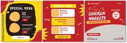 Eye-Catching Restaurant Special Menu with Steak, Sushi and Chicken Nuggets