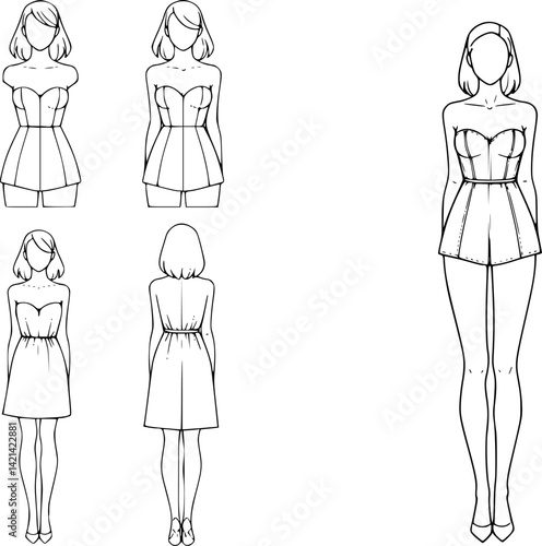 Fashion figure ten heads design template croquis wearing bodice
