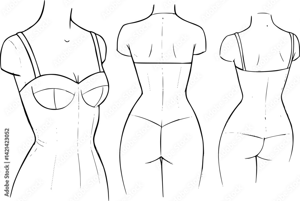 Fashion figure ten heads design template croquis wearing bodice
